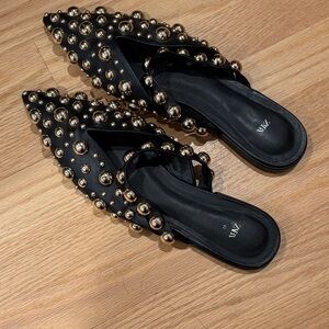 Zara Black Mules with Gold Studs